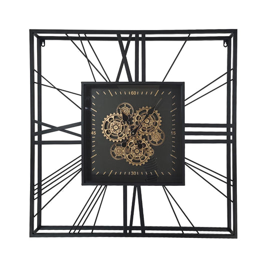 80cm Black and Gold Square Gears Wall Clock