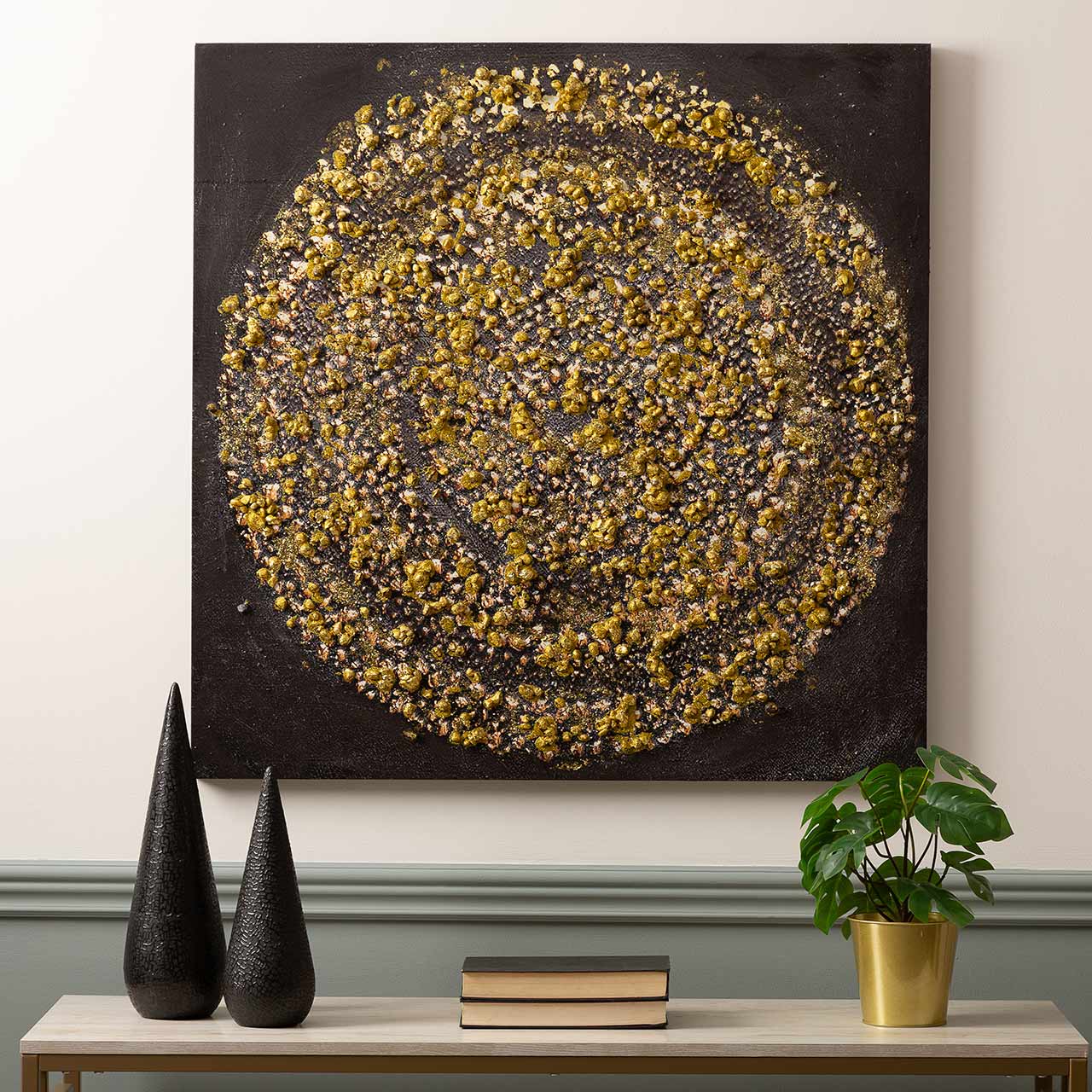 90x90 Black and Gold Spiral Abstract Canvas