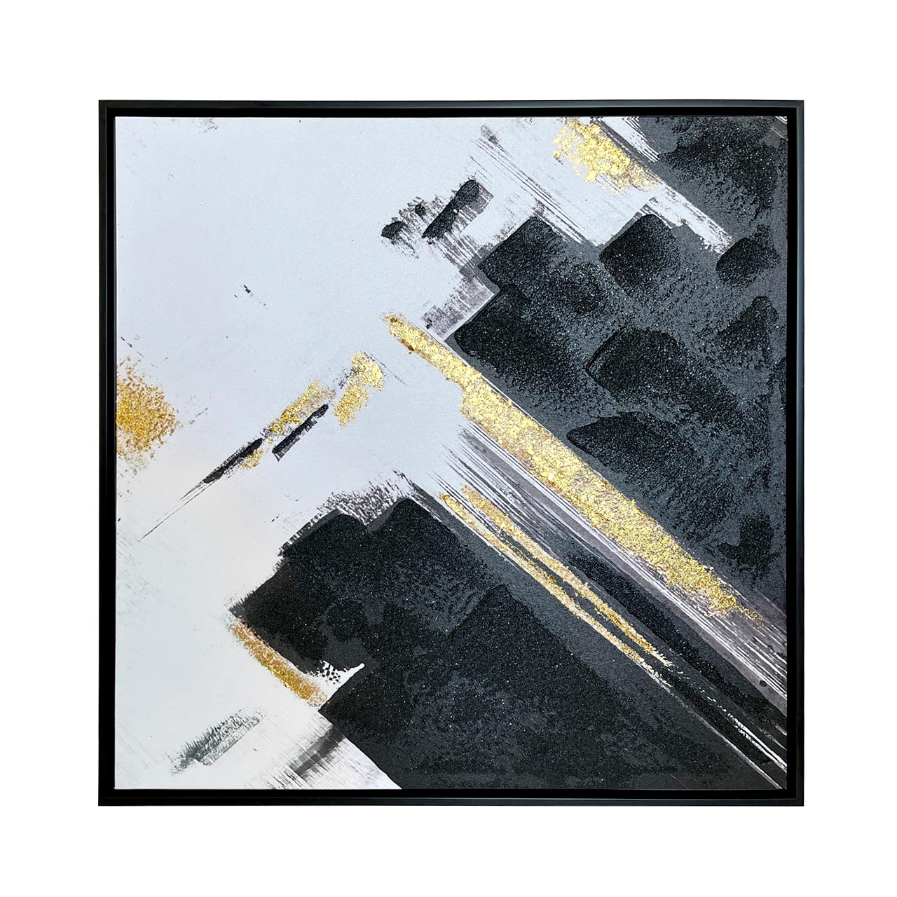 Framed Abstract Canvas Black White and Gold