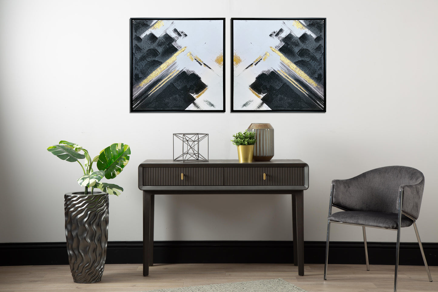 Framed Abstract Canvas Black White and Gold