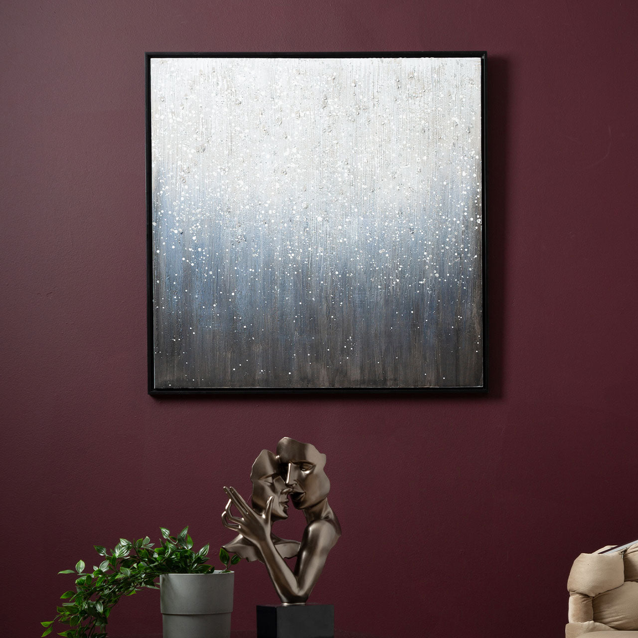 83x83 Framed Light Blue Grey and Brown Abstract Canvas