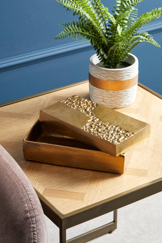 Dante Gold Finish Textured Trinket Box