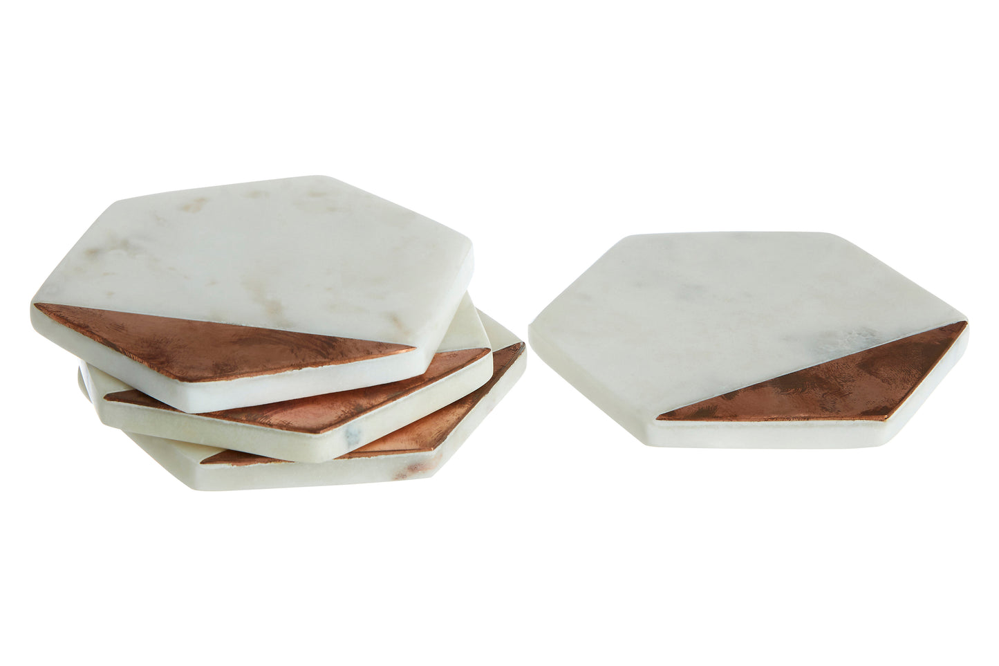 Monzaro Set Of 4 White Marble And Copper Inlay Coasters