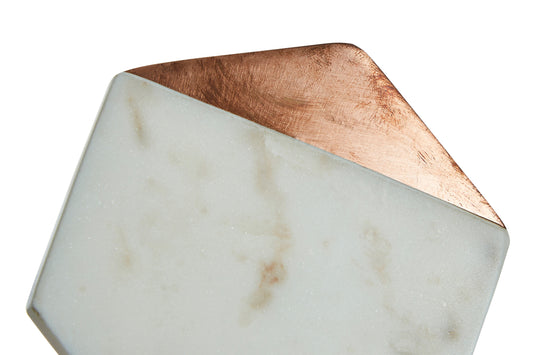 Monzaro Set Of 4 White Marble And Copper Inlay Coasters