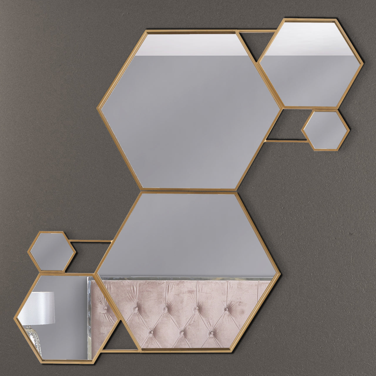 100cm Gold Hexagons with Fantastic Metal Frame Wall Mirror