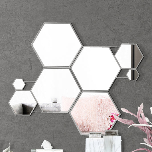 100cm Silver Hexagons with Fantastic Metal Frame Wall Mirror