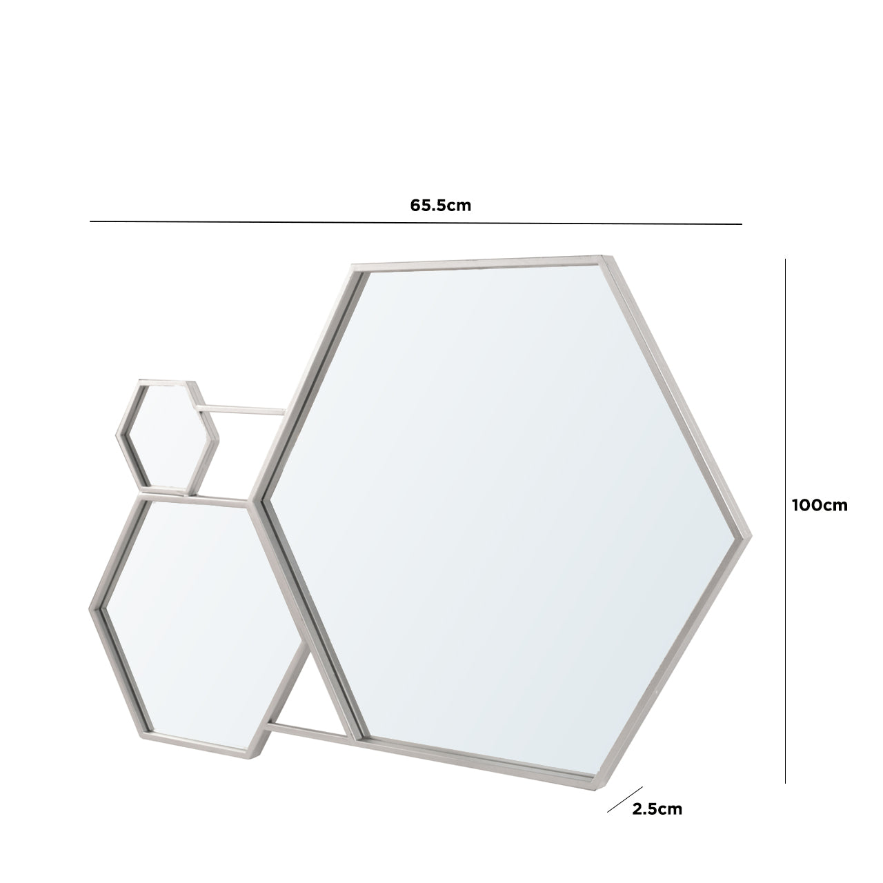 100cm Silver Hexagons with Fantastic Metal Frame Wall Mirror