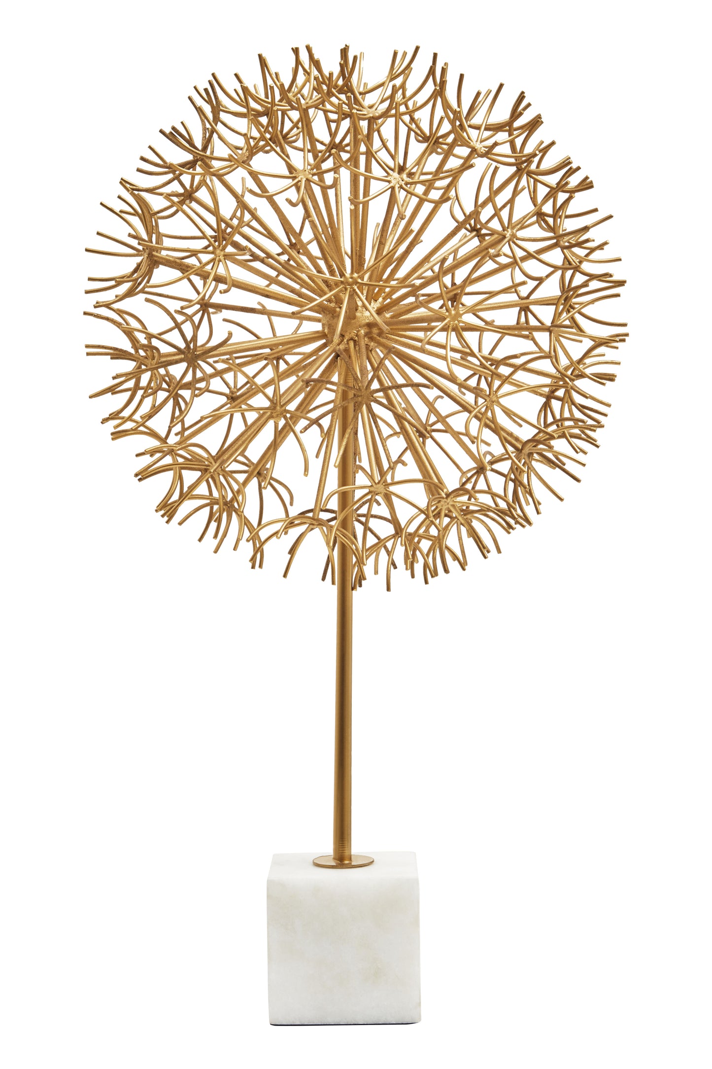 Evra Gold Dandelion Sculpture On White Marble Base