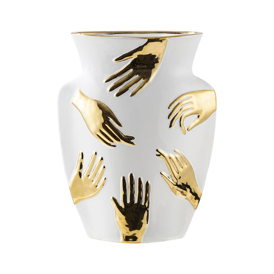 33.5cm White with Gold Hands Design Ceramic Vase